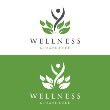 Wellness natural abstract logo design with unique natural person and leaf concept with creative idea.Logo for business, health, meditation, relaxation. clipart