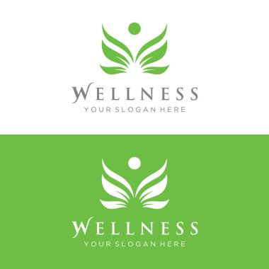 Özgün doğal logo tasarımı ile özgün doğal insan ve yaratıcı fikir ile yaprak konsepti. İş, sağlık, meditasyon, rahatlama logosu.