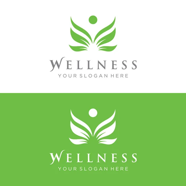 Wellness Design Logotipo Abstrato Natural Com Pessoa Singular Conceito Folha —  Vetores de Stock