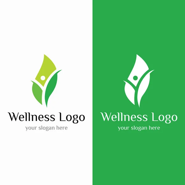Wellness Design Logotipo Abstrato Natural Com Pessoa Singular Conceito Folha — Vetor de Stock