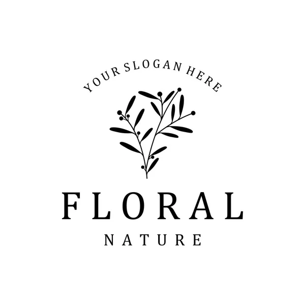 Mão Desenhada Bela Folha Floral Orgânica Logotipo Floral Flor Para — Vetor de Stock