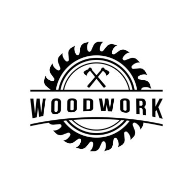 Wood klasik marangozluk aletleriyle birinci sınıf logo tasarımı gördü. İş logosu, marangozluk, oduncu, etiket, rozet..