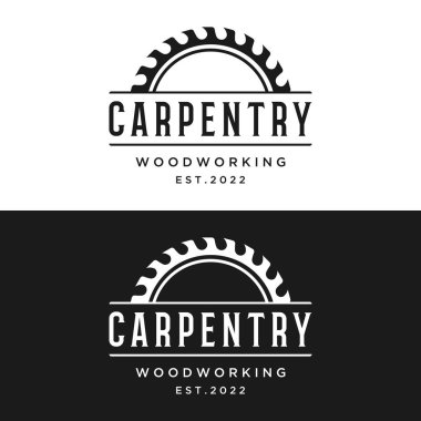 Wood klasik marangozluk aletleriyle birinci sınıf logo tasarımı gördü. İş logosu, marangozluk, oduncu, etiket, rozet..