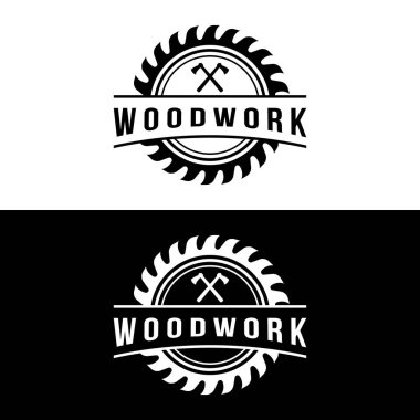 Wood klasik marangozluk aletleriyle birinci sınıf logo tasarımı gördü. İş logosu, marangozluk, oduncu, etiket, rozet..