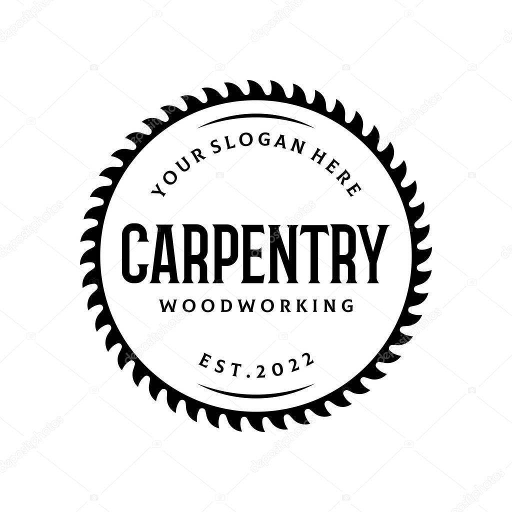 Wood saw premium logo design with vintage carpentry tools.Logo for business, carpentry, lumberjack, label, badge.