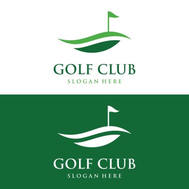 Golf topu, sopa ve golf sahası logosu tasarımı. Profesyonel golf takımı logosu, golf kulübü, turnuva, iş, etkinlik.