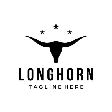 Uzun boynuzlar logosu Teksas çiftliği vahşi batı hayvan antika vintajı. Kovboy, sığır, rozet, restoran logosu..
