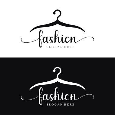 Basit elbise askısı logosu ve yaratıcı bir fikir. İş logosu, butik, moda, güzellik..