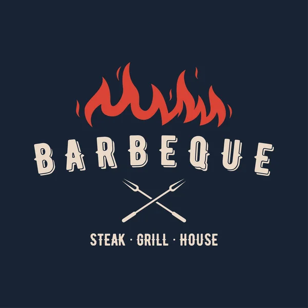 Stock vector BBQ hot grill vintage typography Logo design with crossed flames and spatula. Logo for restaurant, badge,cafe and bar.