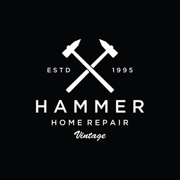レトロヴィンテージは ハンマーと爪のロゴのデザインを越えました ホーム修理サービス バッジ 木工用ロゴ — ストックベクタ