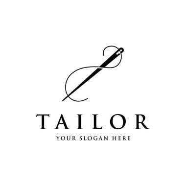 Terzi logosu dizaynı, iğne iplik konsepti. Terzi, kıyafet, butik logosu..