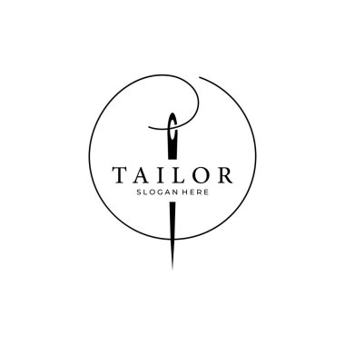 Terzi logosu dizaynı, iğne iplik konsepti. Terzi, kıyafet, butik logosu..