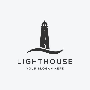 Deniz limanı deniz feneri kulesi sahne ışıkları klasik vektör şablonlu yaratıcı logo.