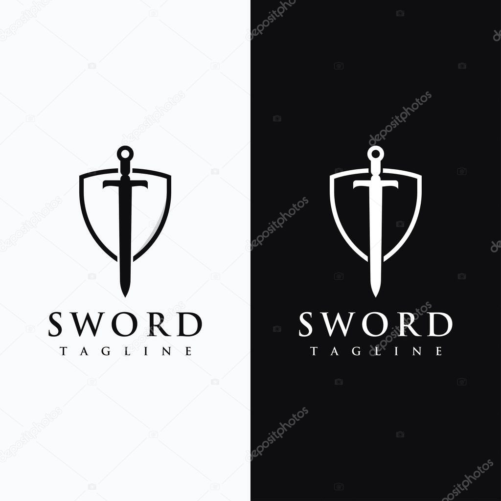 Sword logo design with retro vintage shield with creative idea.