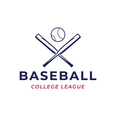 Beyzbol topu ve sopa konseptiyle eski tip beysbol logosu. Turnuva, etiket, spor, şampiyonluk logosu.