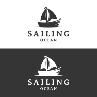 Antika yelkenli logosu. Denizcilik, okyanus, deniz, rozet logosu.