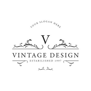 Eski tarz lüks monogram süsleme logosu. Etiketler, restoranlar, işletmeler, oteller için logo.