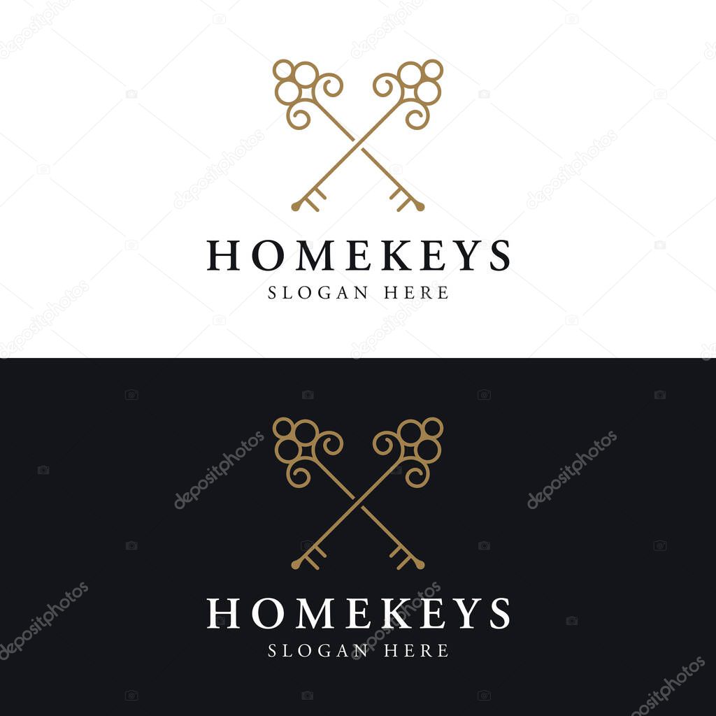 Retro luxury home or hotel or real estate key logo with creative idea.
