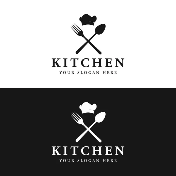 Keukenlogo Met Koksmutsen Creatief Kookgerei Logo Voor Restaurant Chef Kok Rechtenvrije Stockillustraties