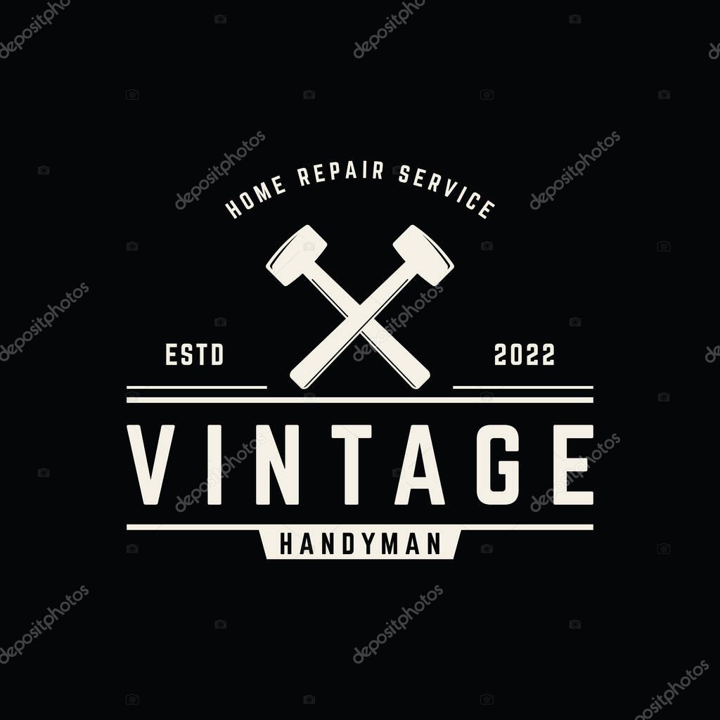 Retro vintage crossed hammer and nails logo design.Logo for home repair services, carpentry,badges, woodworking.