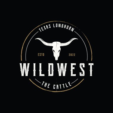 Longhorn Texas çiftlik yaban hayatı klasik logo şablonu. Rozetler, restoranlar, çiftlikler ve işletmeler için.