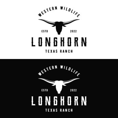 Longhorn Texas çiftlik yaban hayatı klasik logo şablonu. Rozetler, restoranlar, çiftlikler ve işletmeler için.