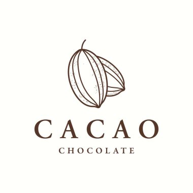 Organik çikolata ya da kakao meyveli logo tasarımı izole edilmiş arka plan.