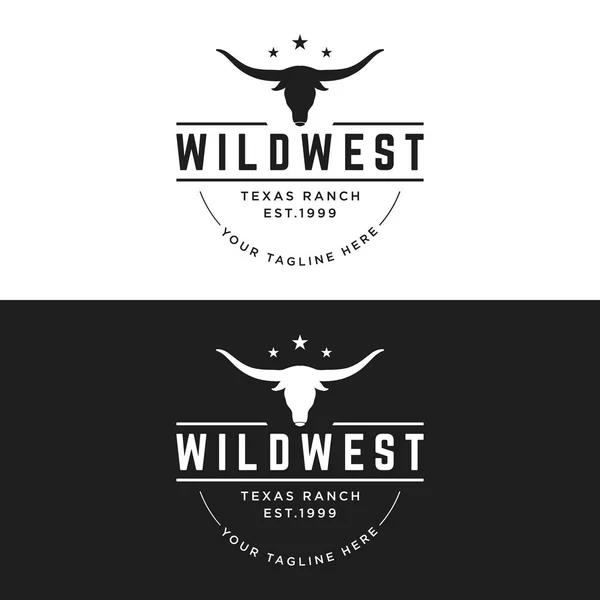 Longhorn Texas Ranch Wildlife Vintage Logo Template Voor Badges Restaurants Stockvector