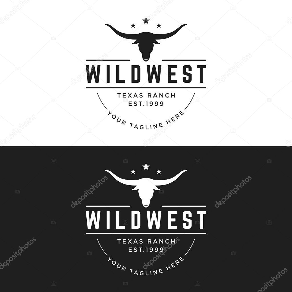 Longhorn texas ranch wildlife vintage logo template. for badges, restaurants, farms and businesses.