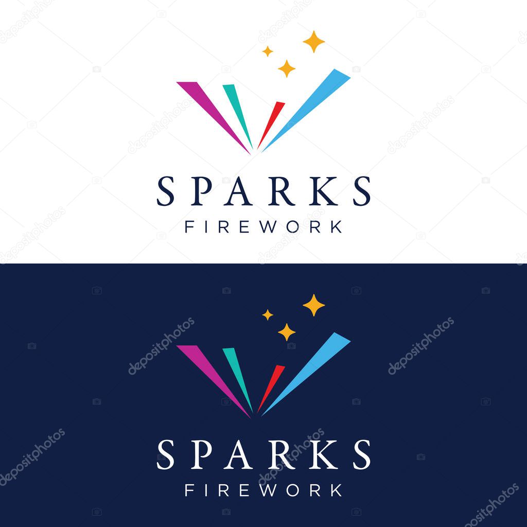Creative colorful spark logo design in modern style. Logotype for business, brand, celebration, fireworks, stars.