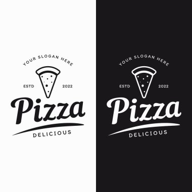 Retro vintage pizza ya da çapraz küreklerle pizza logosu tasarımı. İş, restoran, etiket ve rozetler için logo.