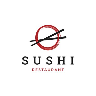 Çapraz çubuklu Japon yemek suşi logosu. Restoran, iş, bar logosu.