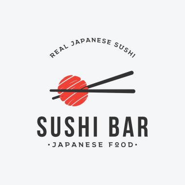 Çapraz çubuklu Japon yemek suşi logosu. Restoran, iş, bar logosu.