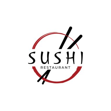 Çapraz çubuklu Japon yemek suşi logosu. Restoran, iş, bar logosu.