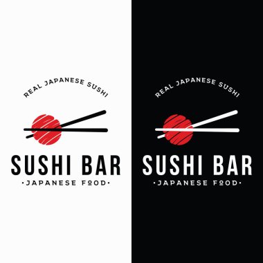 Çapraz çubuklu Japon yemek suşi logosu. Restoran, iş, bar logosu.
