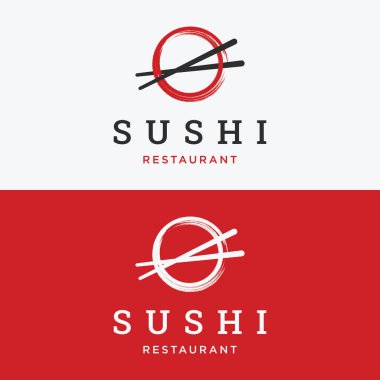 Çapraz çubuklu Japon yemek suşi logosu. Restoran, iş, bar logosu.