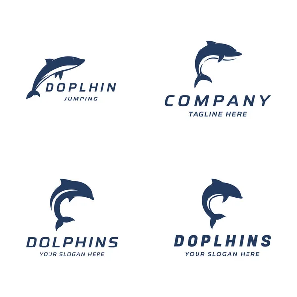 Dolfijn Logo Design Dolfijnen Springen Golven Van Zee Het Strand Stockvector