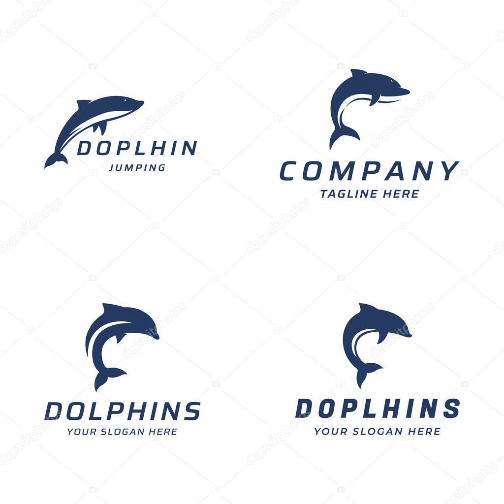 Dolphin Logo Design. Dolphins jump on the waves of the sea or beach with a creative idea.