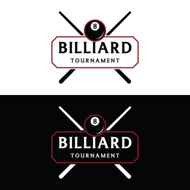 Billiard and cue stick creative logo template. Logo of billiard sport game, club, tournament and championship.