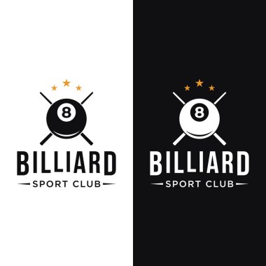 Billiard and cue stick creative logo template. Logo of billiard sport game, club, tournament and championship.