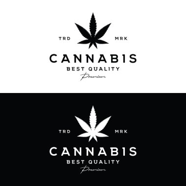 Vintage retro design of premium quality organic cannabis plant logo. clipart