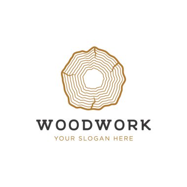 Tahta ve doğal fiber logo tasarımı, marangoz ve ahşap kalaslar ve testere ustası aletleri..