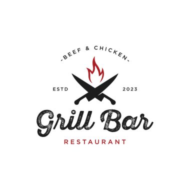 Çatal bıçaklı ve mutfak aletli klasik restoran logosu. İş için logo, etiket, rozet..