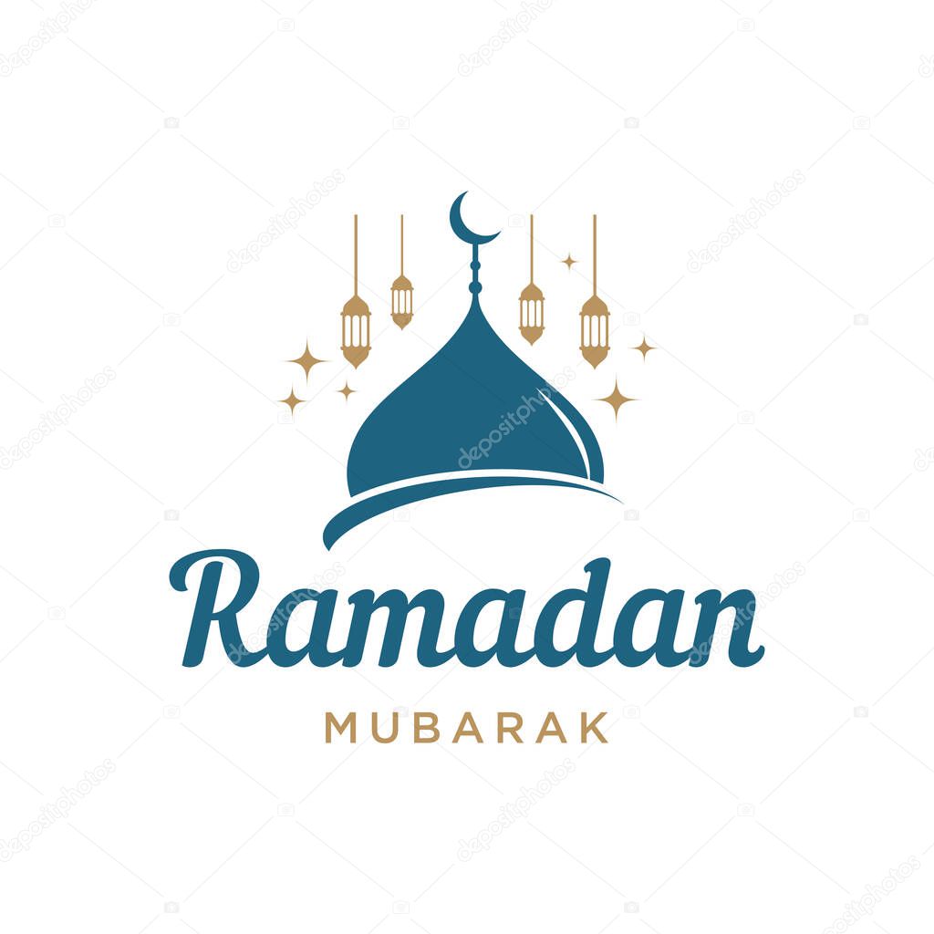 Ramadan Mubarak logo design with the concept of lanterns and mosques. Logo for greetings, business, Muslims.