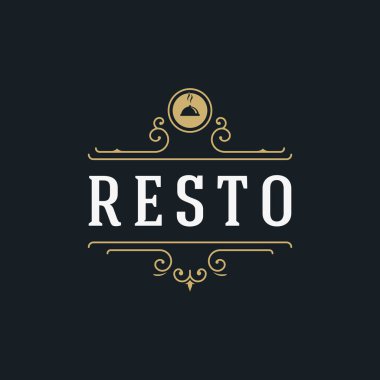 Restoran, otel, kafe ve davetiye kartı için lüks ve klasik süsleme şablonu logosu.