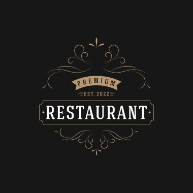 Restoran, otel, kafe ve davetiye kartı için lüks ve klasik süsleme şablonu logosu.