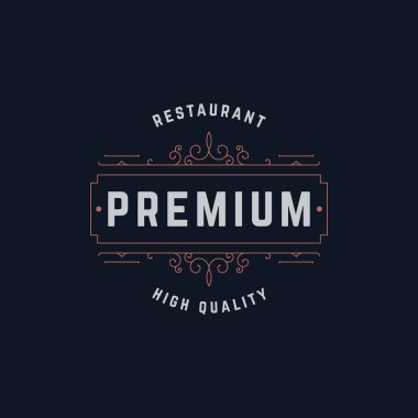 Restoran, otel, kafe ve davetiye kartı için lüks ve klasik süsleme şablonu logosu.