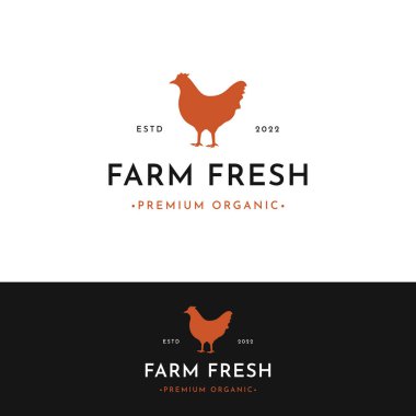 Birinci sınıf kaliteli antika organik çiftlik tavuğu logosu. Rozet, bayrak, iş için tasarım.