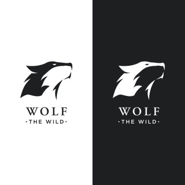 Hırlayan vahşi hayvan kurt kafası siluet logo tasarımı.