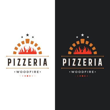 Retro vintage pizza ya da çapraz küreklerle pizza logosu tasarımı. İş, restoran, etiket ve rozetler için logo.